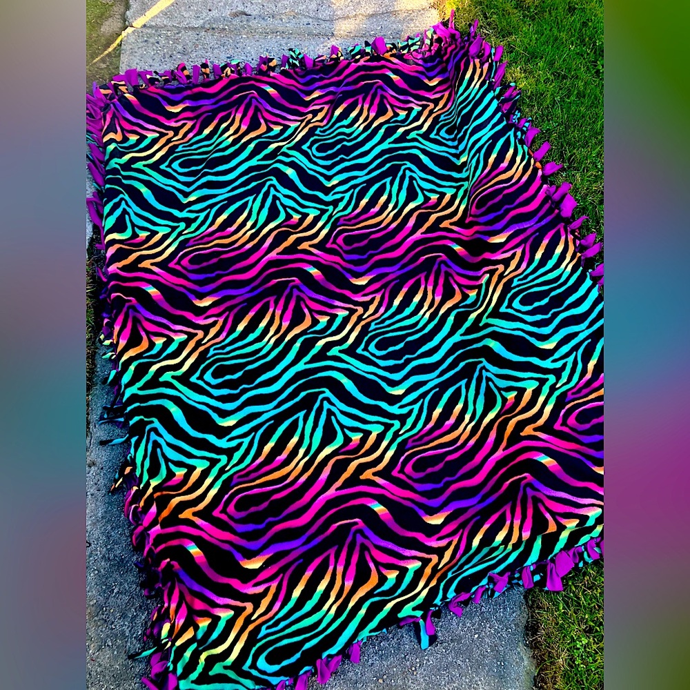 Y2K Zebra Print rainbow blanket